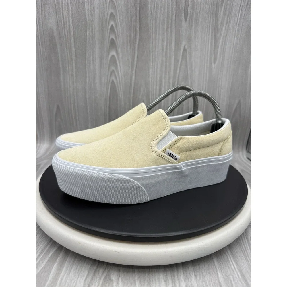 Vans Classic Slip On Stackform Womens Size 8 Beige Suede Platform Casual Shoes